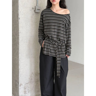 striped lace-up top