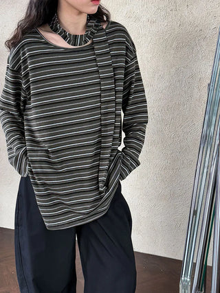 striped lace-up top
