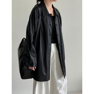 mid-length leather coat