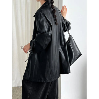 mid-length leather coat