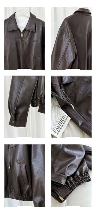 lapel leather coat