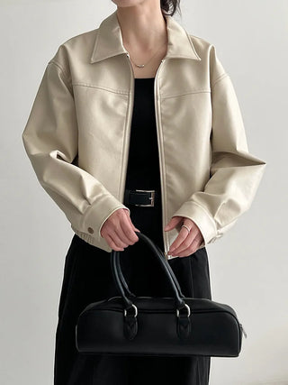 lapel leather coat
