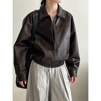 lapel leather coat