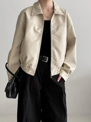 lapel leather coat