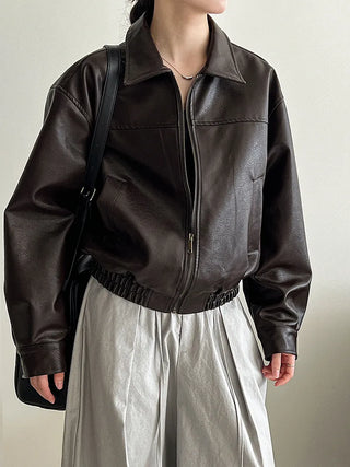 lapel leather coat