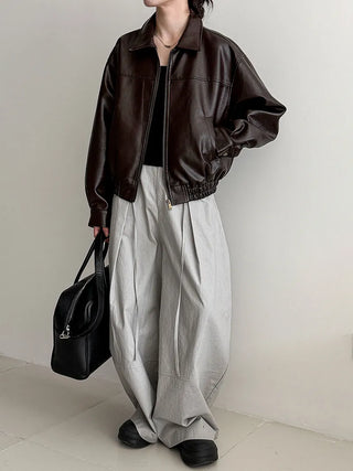lapel leather coat