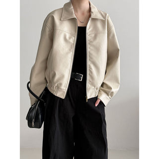 lapel leather coat