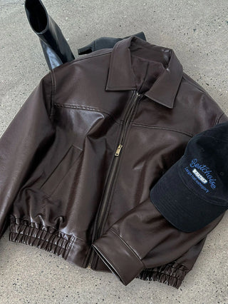 lapel leather coat