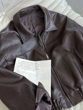 lapel leather coat