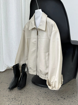 lapel leather coat