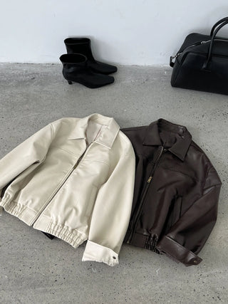 lapel leather coat