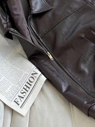 lapel leather coat