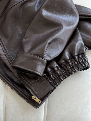 lapel leather coat