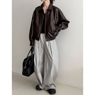lapel leather coat