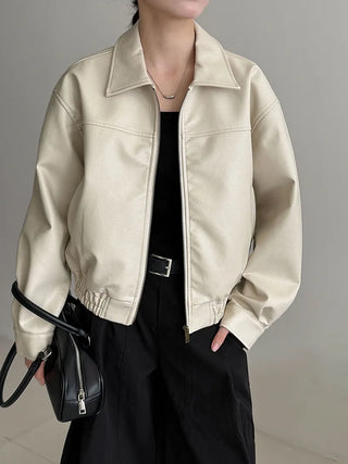 lapel leather coat