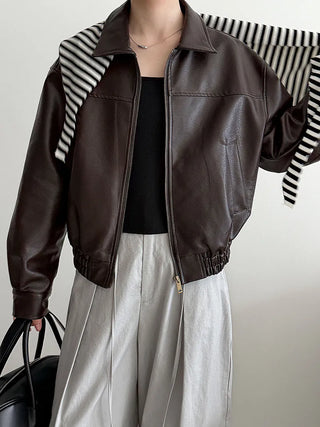 lapel leather coat