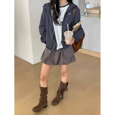 plaid hooded coat