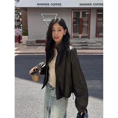 leather short coat