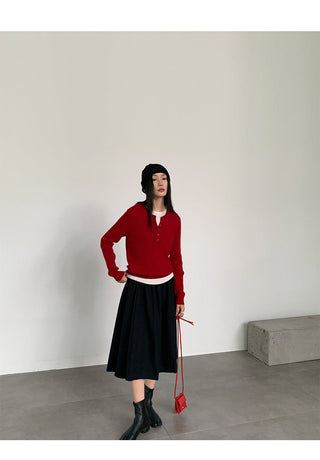 Korean pleated midi skirt