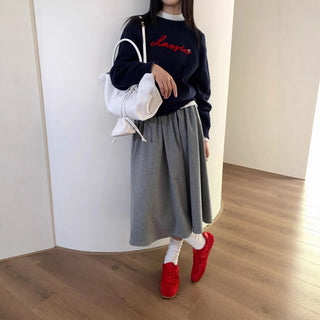 Korean pleated midi skirt