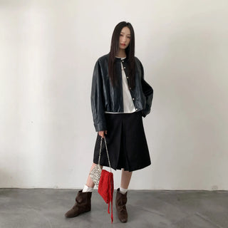 minimalist leather coat
