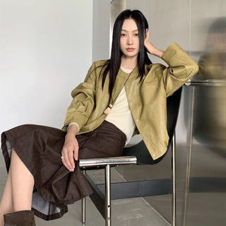 minimalist leather coat