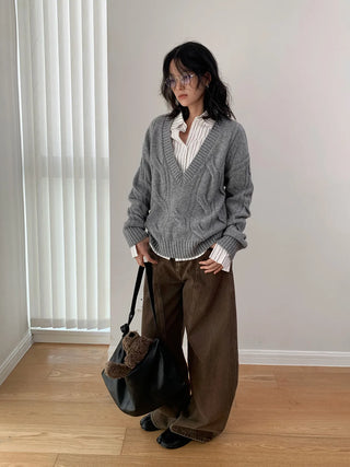 wool V-neck cardigan