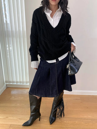 wool V-neck cardigan