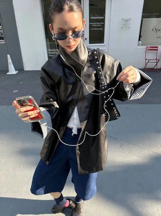 plaid leather coat
