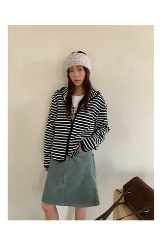 striped hooded cardigan