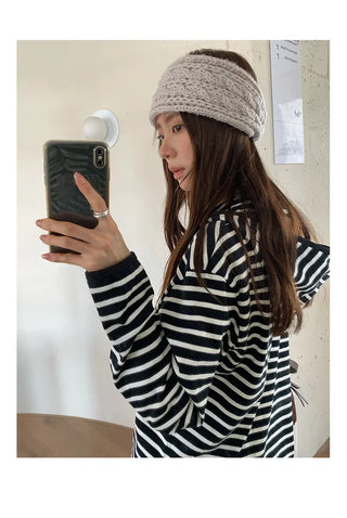 striped hooded cardigan
