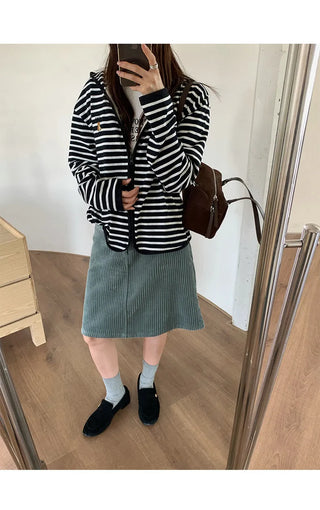 striped hooded cardigan