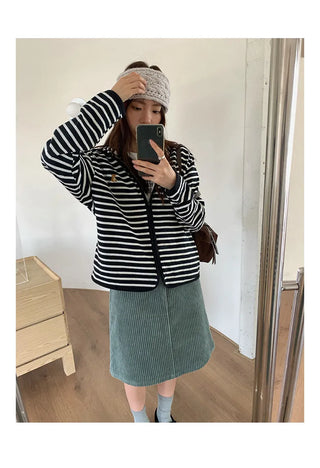 striped hooded cardigan