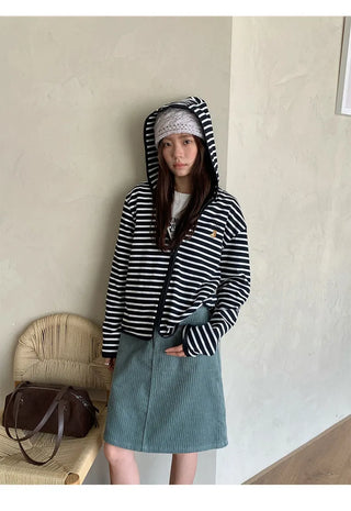 striped hooded cardigan