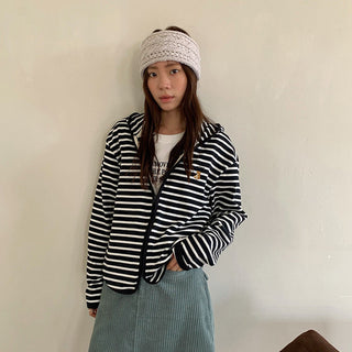 striped hooded cardigan