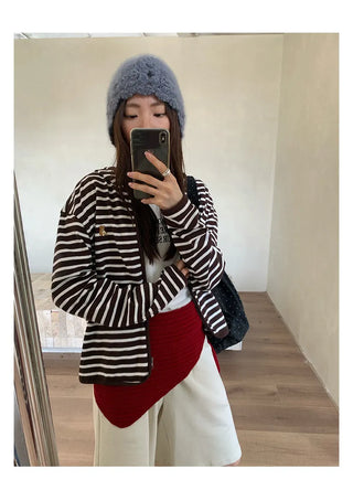 striped hooded cardigan