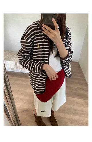striped hooded cardigan