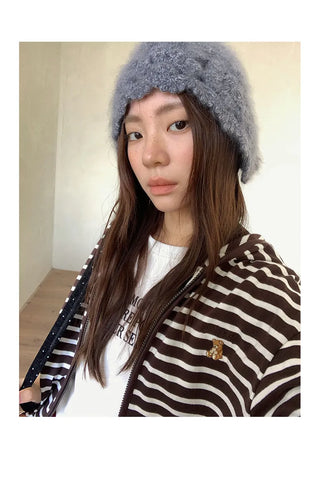 striped hooded cardigan