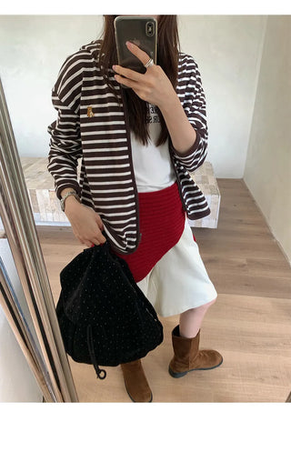 striped hooded cardigan