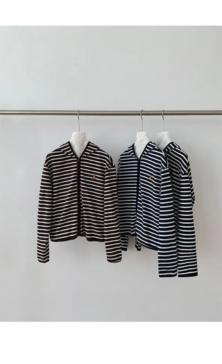 striped hooded cardigan