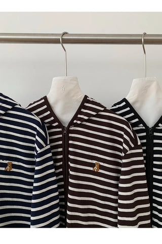 striped hooded cardigan