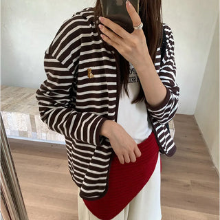 striped hooded cardigan
