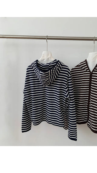 striped hooded cardigan