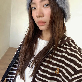 striped hooded cardigan