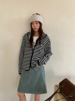 striped hooded cardigan