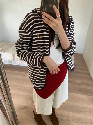 striped hooded cardigan