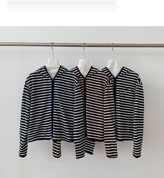 striped hooded cardigan