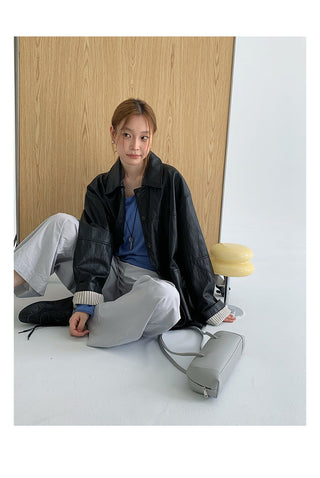 lapel leather coat