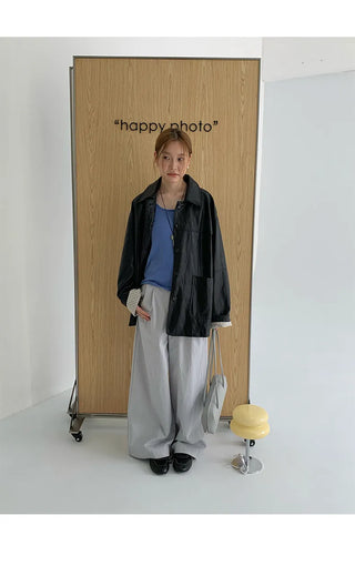lapel leather coat