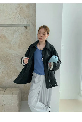 lapel leather coat